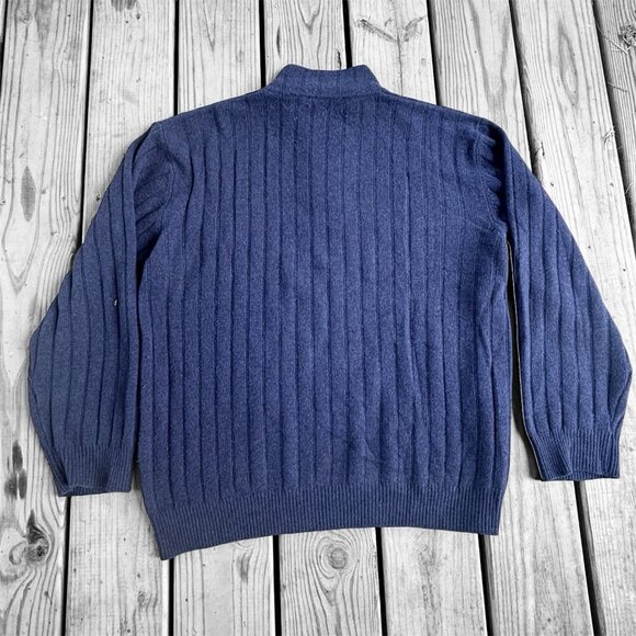 Hathaway Platinum Italy 100% Navy Geelong Lamb Wool Pullover 1/4 zip Sweater LG - Picture 4 of 11